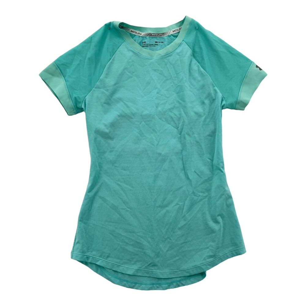 Under Armour Shirt Womens Small Short Sleeve Green Run Training Open Back Fitted